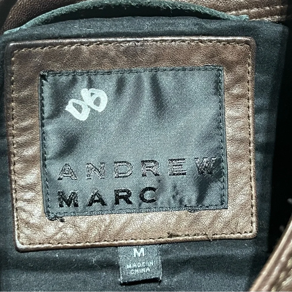 Andrew Marc New York Leather Brown Moto Racer Biker Jacket Men's Size Medium - Picture 6 of 12